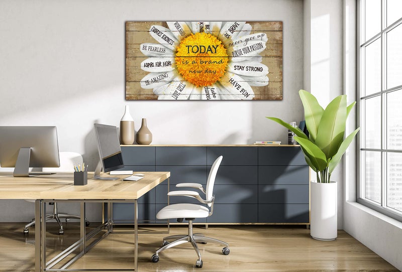 CGXART Yellow Wall Decor for Living Room - Flower Canvas Wall-Art For Bedroom Inspirational Posters for Women - Daisy Wall Decor Ready to Hang Size 20" x 40" - Image 2