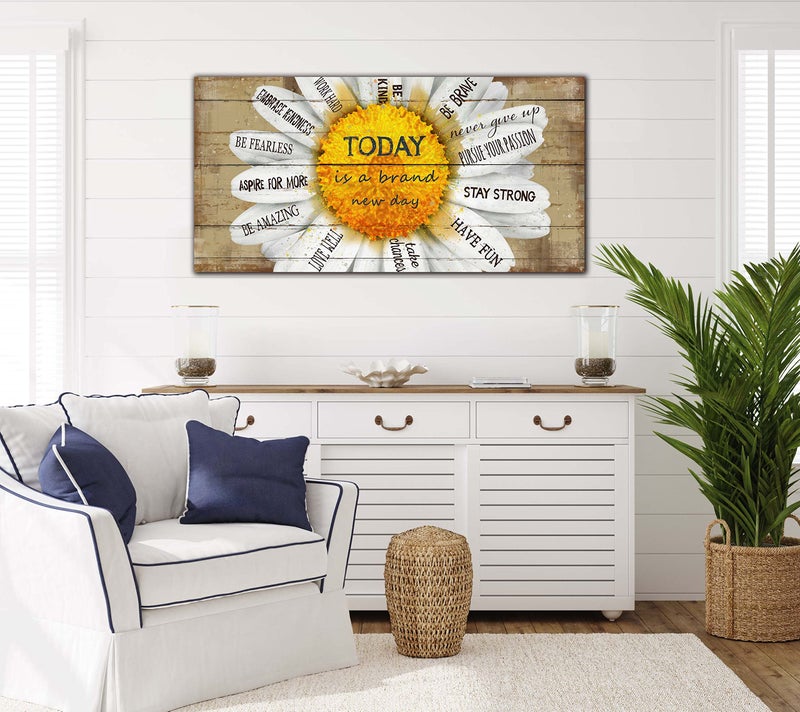 CGXART Yellow Wall Decor for Living Room - Flower Canvas Wall-Art For Bedroom Inspirational Posters for Women - Daisy Wall Decor Ready to Hang Size 20" x 40" - Image 3