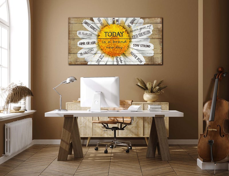CGXART Yellow Wall Decor for Living Room - Flower Canvas Wall-Art For Bedroom Inspirational Posters for Women - Daisy Wall Decor Ready to Hang Size 20" x 40" - Image 5