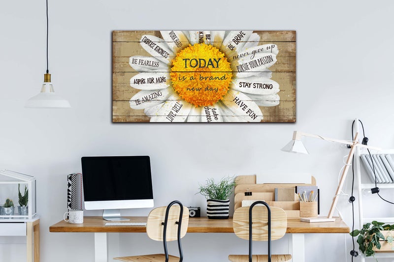 CGXART Yellow Wall Decor for Living Room - Flower Canvas Wall-Art For Bedroom Inspirational Posters for Women - Daisy Wall Decor Ready to Hang Size 20" x 40" - Image 4