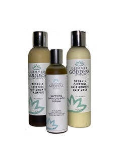 glimmer goddess Organic Caffeine Hair Growth Set  Sulfate Free Shampoo Conditioner  Protein Hair Growth Serum  Stimulates Hair Growth Strengthens Thickens Reduces Hair Loss  Natural Vegan CrueltyFree 
