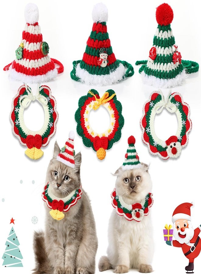 كوم طقم ملابس عيد الميلاد للقطط والكلاب من كوم، مكون من 6 قطع، يتضمن قبعة على شكل شجرة عيد الميلاد، وطوق سانتا للقطط مزين بزينة شجرة عيد الميلاد ورجل الثلج وعصا الحلوى. ملابس محبوكة قابلة للتعديل مناسبة للكلاب والقطط في حفلات الأعياد، مقاسات صغيرة ومتوسطة. - Image 1