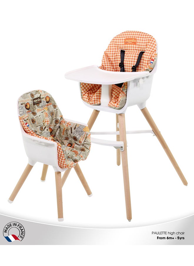 Nania 2 In 1 Paulette Highchair With Reversible Cushion - Orange  - Image 2