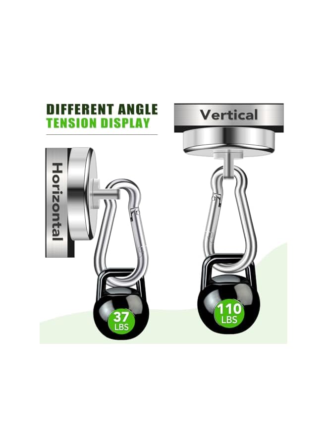 PROMASS promass Magnetic Hooks,100LBS Strong Heavy Duty Neodymium Magnet Hooks with Swivel Carabiner Hook,Great for Your Kitchen,Refrigerator and Other Magnetic Surfaces(4 Pack), Silvery - Image 4