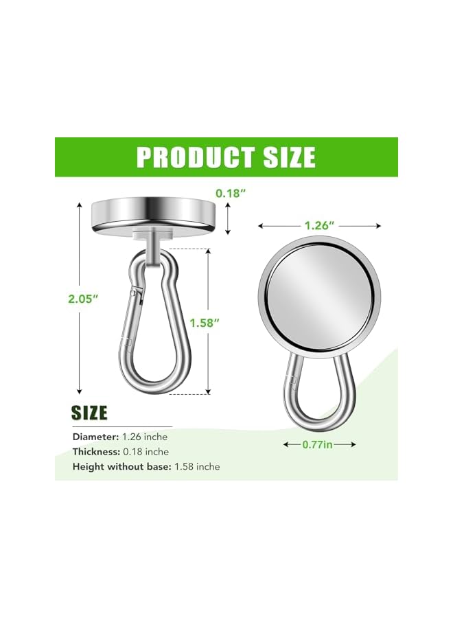 PROMASS promass Magnetic Hooks,100LBS Strong Heavy Duty Neodymium Magnet Hooks with Swivel Carabiner Hook,Great for Your Kitchen,Refrigerator and Other Magnetic Surfaces(4 Pack), Silvery - Image 2