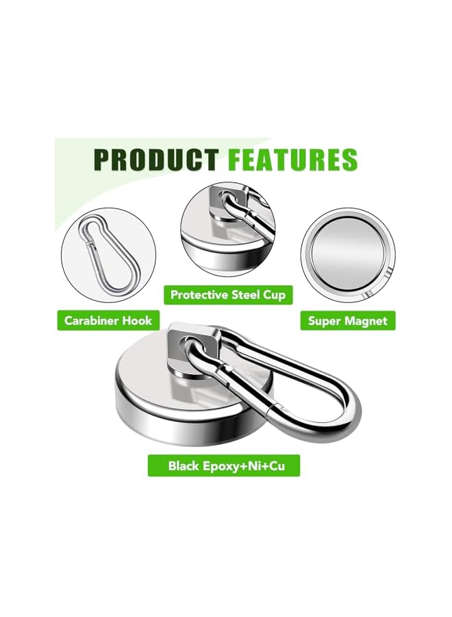 PROMASS promass Magnetic Hooks,100LBS Strong Heavy Duty Neodymium Magnet Hooks with Swivel Carabiner Hook,Great for Your Kitchen,Refrigerator and Other Magnetic Surfaces(4 Pack), Silvery - Image 5