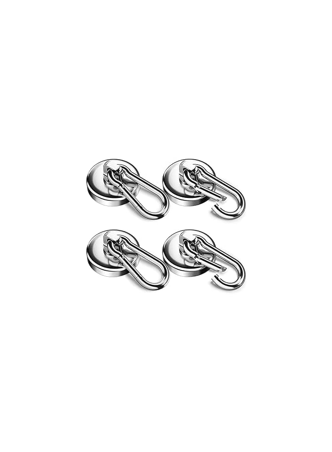 PROMASS promass Magnetic Hooks,100LBS Strong Heavy Duty Neodymium Magnet Hooks with Swivel Carabiner Hook,Great for Your Kitchen,Refrigerator and Other Magnetic Surfaces(4 Pack), Silvery - Image 1