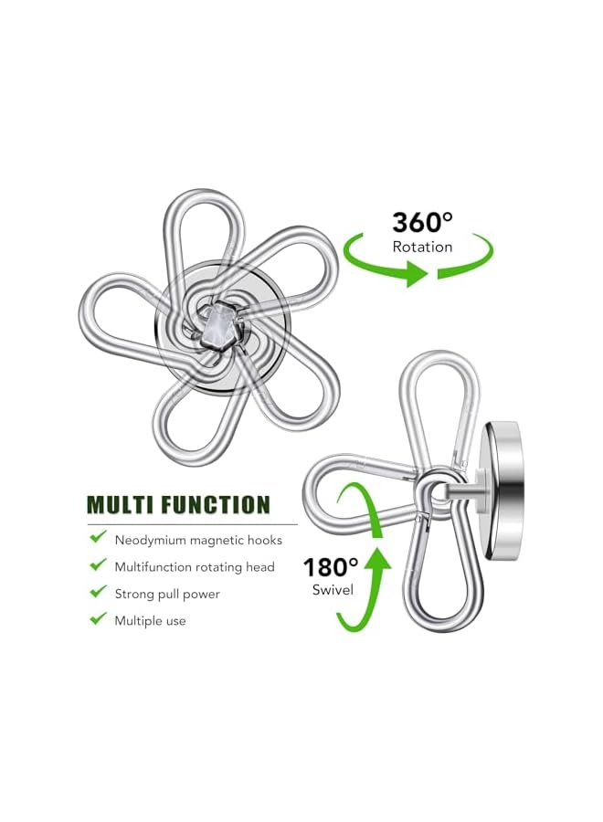 PROMASS promass Magnetic Hooks,100LBS Strong Heavy Duty Neodymium Magnet Hooks with Swivel Carabiner Hook,Great for Your Kitchen,Refrigerator and Other Magnetic Surfaces(4 Pack), Silvery - Image 3