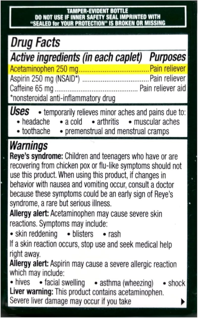 EXCEDRIN Extra Strength, Aspirin Pain Reliever Caplets, Count 1 - Headache/Pain Relief/Grab Varieties & Flavors - Image 2