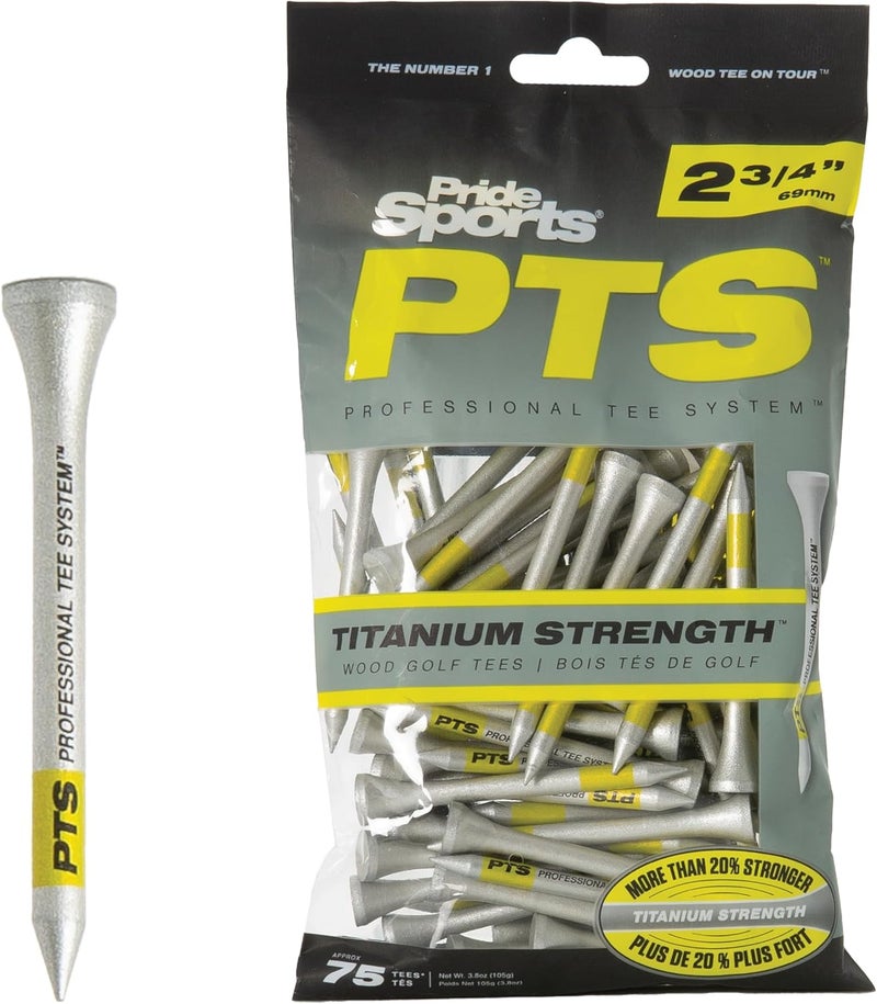 PrideSports PTS Titanium Strength Wooden Golf Tees | 75 Count, 2-3/4 Inch | 8% Thicker Shaft for More Durability - Image 1