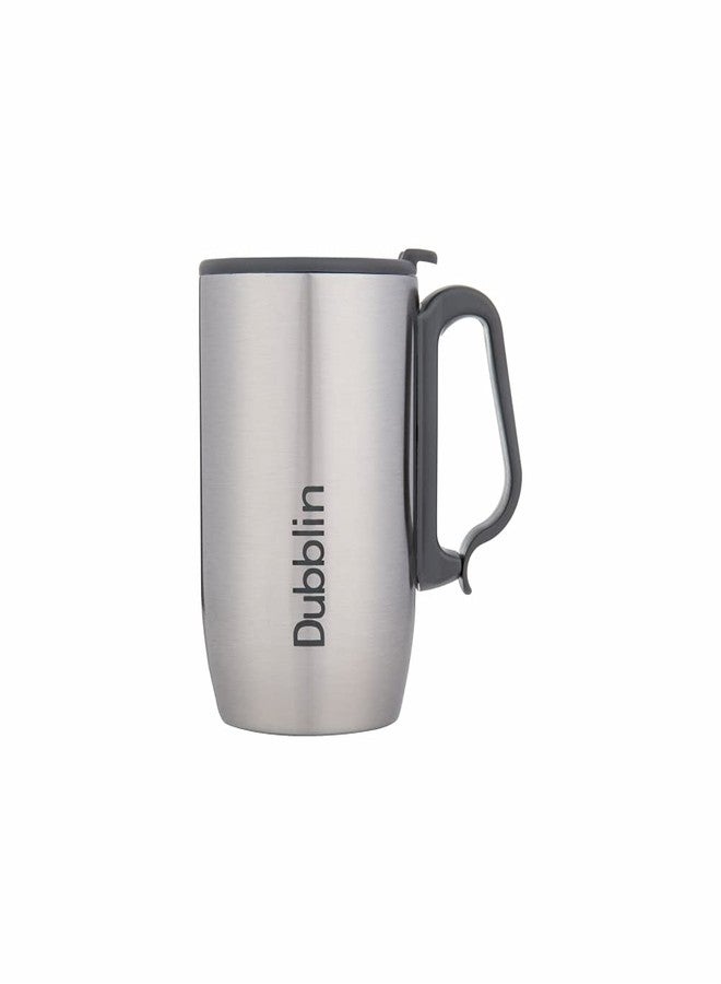 DUBBLIN Refresh Stainless Steel Unbreakable Tea Coffee Mug Double Wall with Handle and Lid, Wide Mouth Mug Keeps Beverages Hot & Cold 350 ML Silver - Image 1