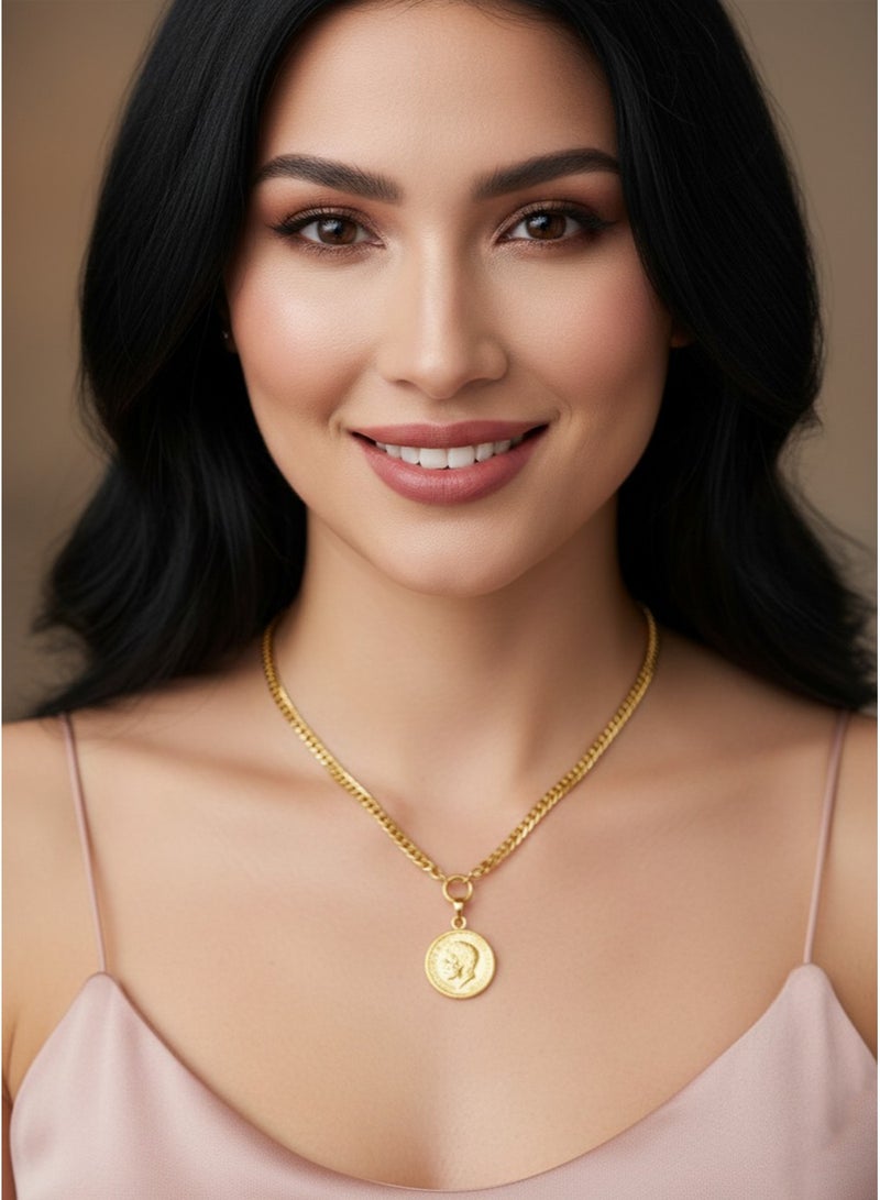 Julia Store Antique 18K Gold Plated Stainless Steel Coin Trendy Luxury Aesthetic Exquisite Vintage Old Style Trendy Dainty Delicate Chain Pendant Necklace Jewelry Gift for Women - Image 3