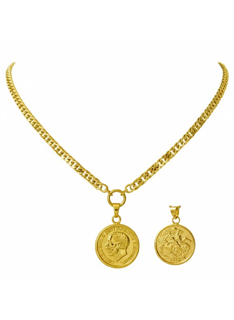 Julia Store Antique 18K Gold Plated Stainless Steel Coin Trendy Luxury Aesthetic Exquisite Vintage Old Style Trendy Dainty Delicate Chain Pendant Necklace Jewelry Gift for Women - Image 1