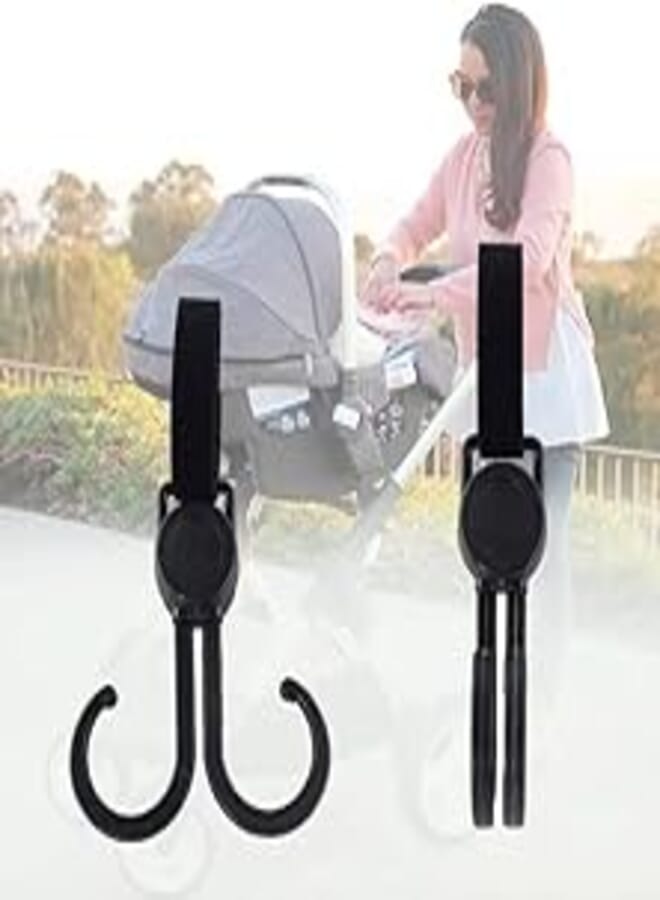 Hook Hanger Double, Stroller Hook, Pack of 2, Multi Purpose Universal Rotating Hooks, Back of Car Chairs, Baby Bed, Clothes Cabinets, Hanging Bags Flasks, Caps, Medals, Headphones, Indoor Outdoor 