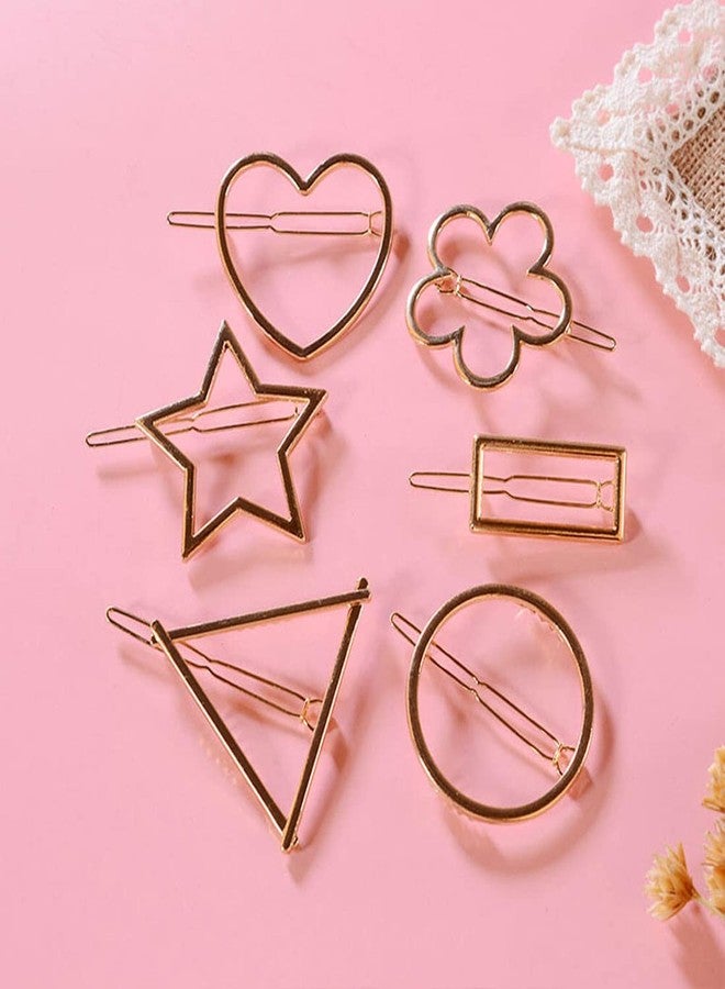 DealFry Hair Clip Korean Fashion Minimalist Metal Gold Barrettes for Women/Girl, Geometric Design Random shape Snap Hairpins Headwear Accessories Styling Tool for Party Wedding (Collection-02 | 6 Pcs) - Image 5