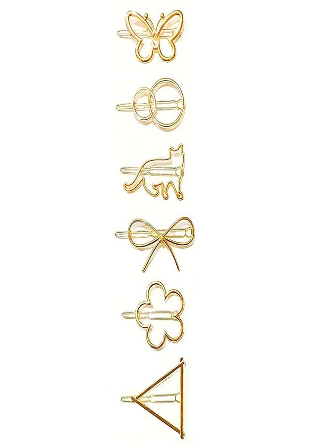 DealFry Hair Clip Korean Fashion Minimalist Metal Gold Barrettes for Women/Girl, Geometric Design Random shape Snap Hairpins Headwear Accessories Styling Tool for Party Wedding (Collection-02 | 6 Pcs) - Image 1