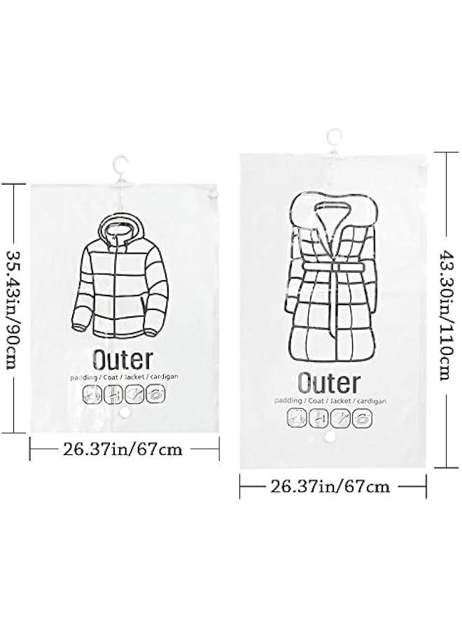 2Pcs Vacuum Compression Bag, 1 Long+1 Short Save Space for Foldable Clothes Can Hang Hook Storage Jacket Winter Coats Suit Bags Clothing Cover  - Image 2