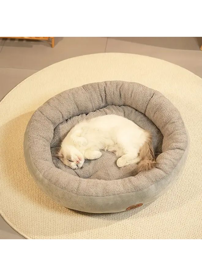 Gray Thick Warm Oval Pet Bed For Cats And Small Dogs 52x46cm - Image 1