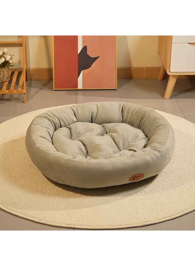 Gray Thick Warm Oval Pet Bed For Cats And Small Dogs 52x46cm - Image 5