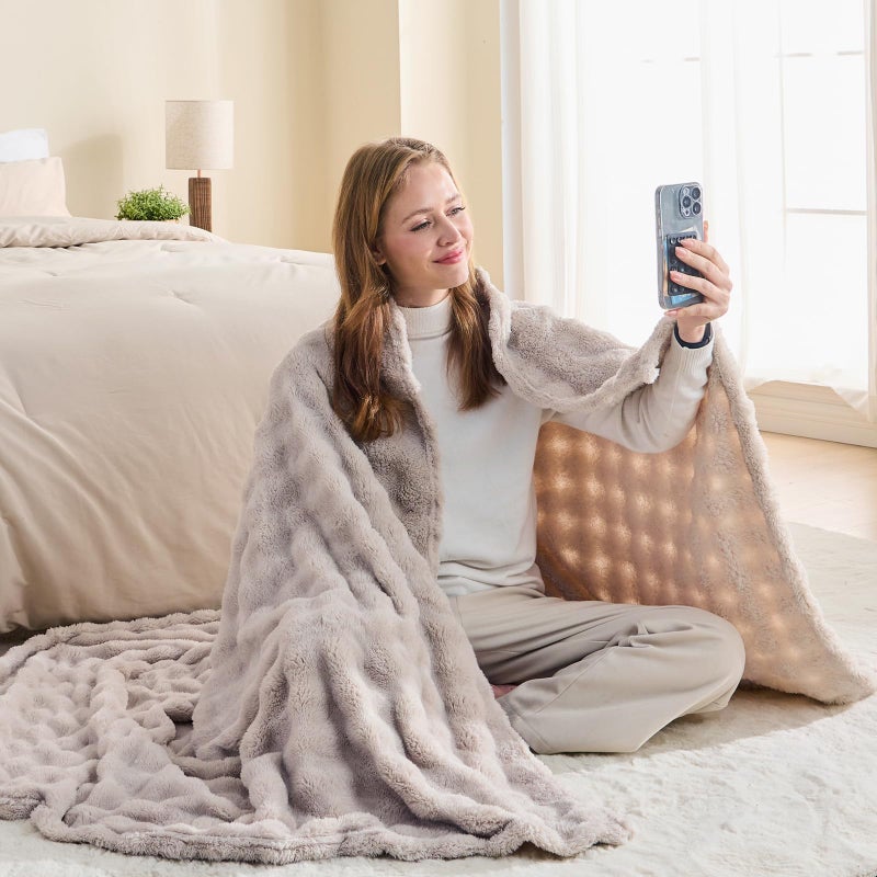 NEWCOSPLAY Twin Blanket for Couch Linen Super Soft Flannel Fleece 3D Bubble Lightweight Bed Blanket All Season Use (Linen  Twin(60 ""x80 "")) - Image 3