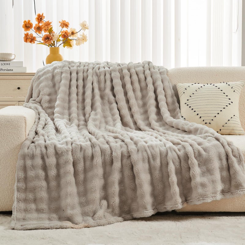 NEWCOSPLAY Twin Blanket for Couch Linen Super Soft Flannel Fleece 3D Bubble Lightweight Bed Blanket All Season Use (Linen  Twin(60 ""x80 "")) - Image 4