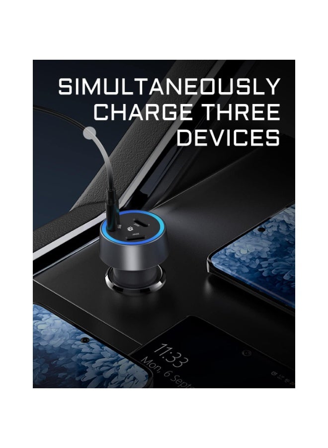 شاحن سيارة Aergiatech بقوة 60 واط بمنفذ USB-C ثلاثي المنافذ - محول شحن سريع PD 3.0، ثلاثة منافذ إخراج من النوع C (20 واط لكل منها) لأجهزة iPhone وSamsung وiPad - Image 3