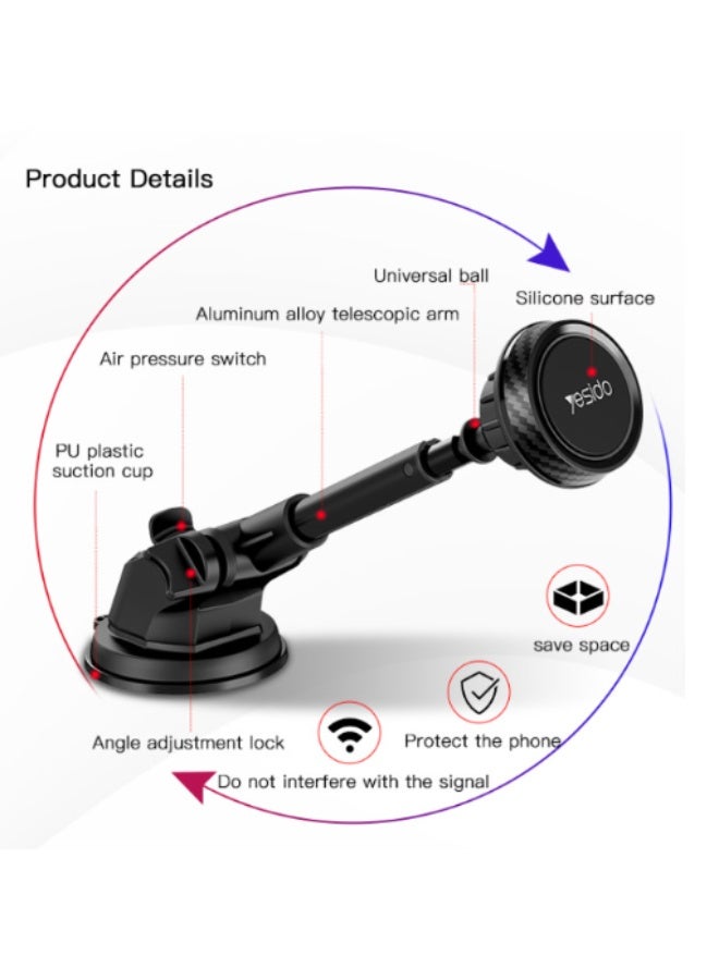 Yesido 360 Adjustable Dashboard Mobile Magnetic Magnet Moblie Phone Holder For Car Secure Adhesive Base Universal Magnetic Phone Holder | Model C67 | By Yesido - Image 2