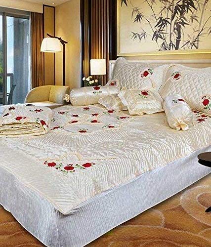 FABDESIGN QUILTS FABDESIGN QUILTS Rajasthan Floral Embroidery Satin Double Bed Bedding Set 1 Bedsheet 2 Pillow Cover 2 Filled Cushion 2 Filled Bolsters 1 AC Comforter Set of 8 Pieces  - Image 2