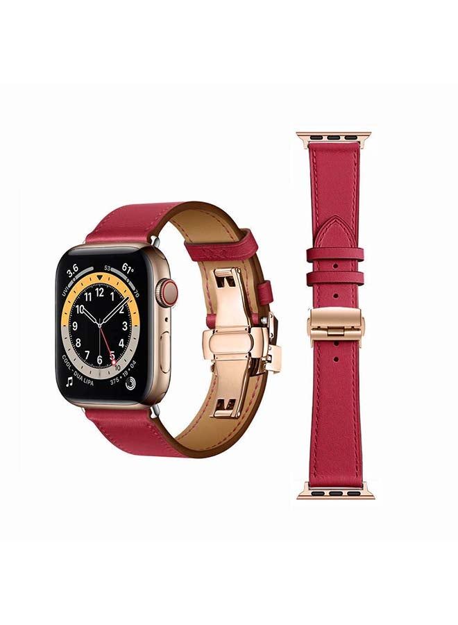 vesus Genuine Leather Replacement Band for Apple Watch Series 1/2/3/4/5/6/SE 38/40mm Red