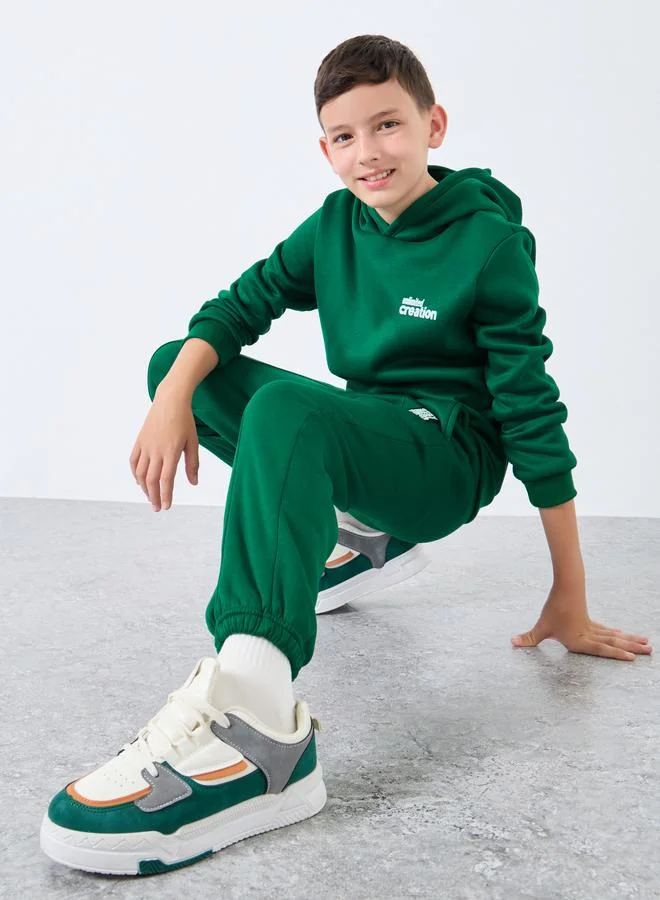 Styli Styli Teen Dark Green Slogan Hoodie and Joggers Set