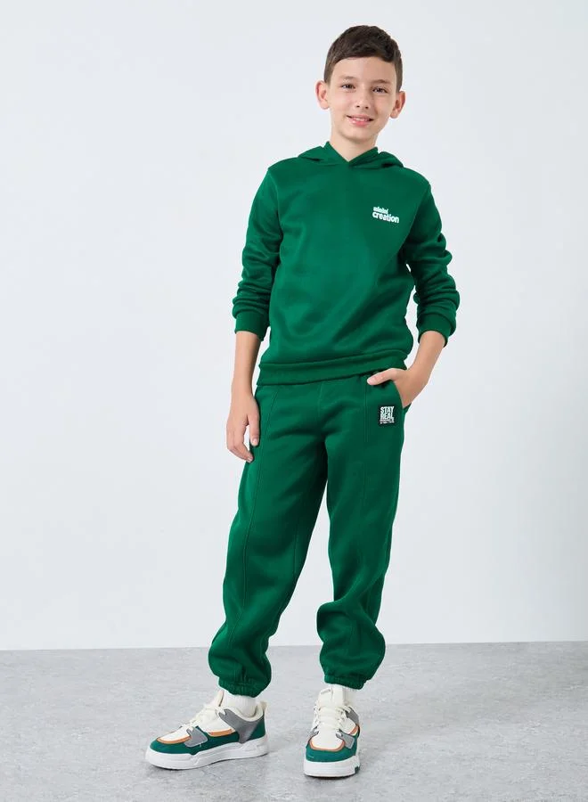 Styli Styli Teen Dark Green Slogan Hoodie and Joggers Set