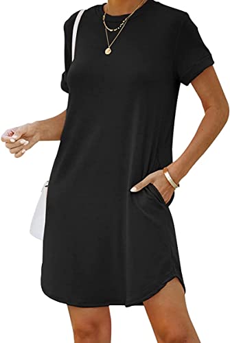 YEXIPO Women's Casual Summer Short Sleeve T Shirt Dress Nightgown Crew Neck Loose Solid Color Basic Dresses with Pockets - Image 3