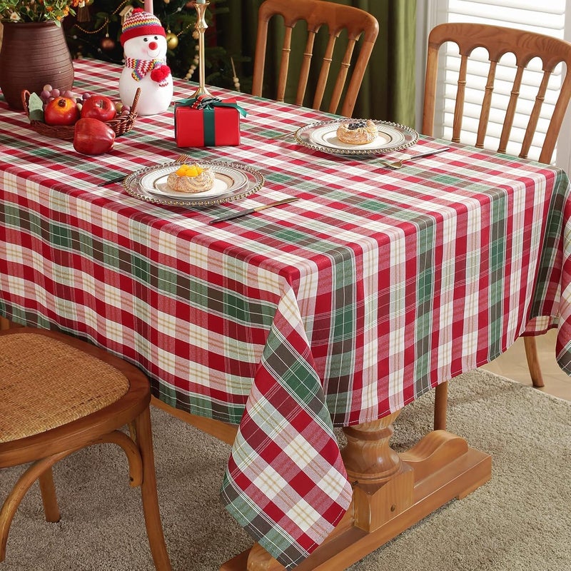 SASTYBALE Red and White Plaid Tablecloth Square Xmas Metallic Fabric Table Cloth Wrinkle Resistant Heavy Weight Polyester Table Cloths for Holiday Kitchen Dinning Tabletop 52 x 52 - Image 2
