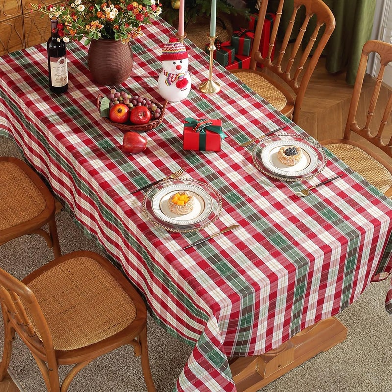 SASTYBALE Red and White Plaid Tablecloth Square Xmas Metallic Fabric Table Cloth Wrinkle Resistant Heavy Weight Polyester Table Cloths for Holiday Kitchen Dinning Tabletop 52 x 52 - Image 1