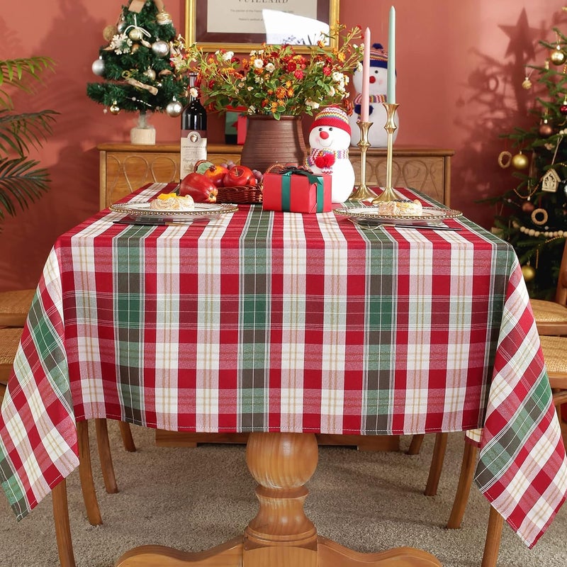 SASTYBALE Red and White Plaid Tablecloth Square Xmas Metallic Fabric Table Cloth Wrinkle Resistant Heavy Weight Polyester Table Cloths for Holiday Kitchen Dinning Tabletop 52 x 52 - Image 4