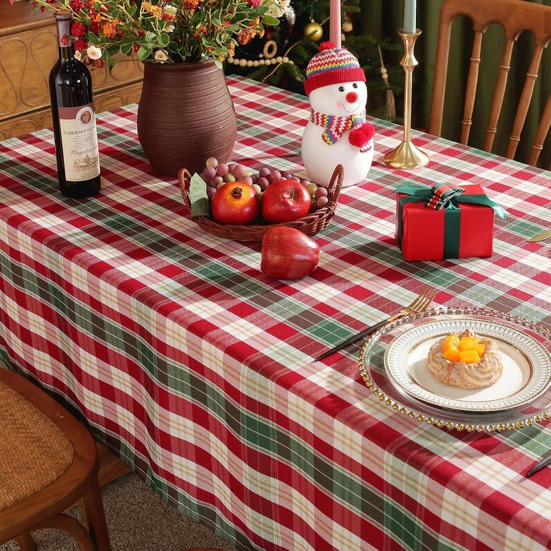 SASTYBALE Red and White Plaid Tablecloth Square Xmas Metallic Fabric Table Cloth Wrinkle Resistant Heavy Weight Polyester Table Cloths for Holiday Kitchen Dinning Tabletop 52 x 52 - Image 3