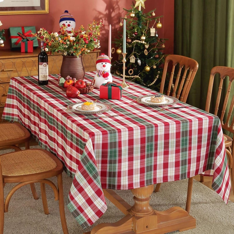 SASTYBALE Red and White Plaid Tablecloth Square Xmas Metallic Fabric Table Cloth Wrinkle Resistant Heavy Weight Polyester Table Cloths for Holiday Kitchen Dinning Tabletop 52 x 52 - Image 5
