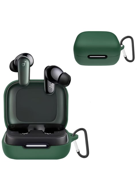 Compatible with Anker Soundcore R50i NC/Anker P30i Case Cover, Soft Silicone Shockproof Protective Case Wireless Earbuds with Carabiner, Front LED Visible (Dark Green)