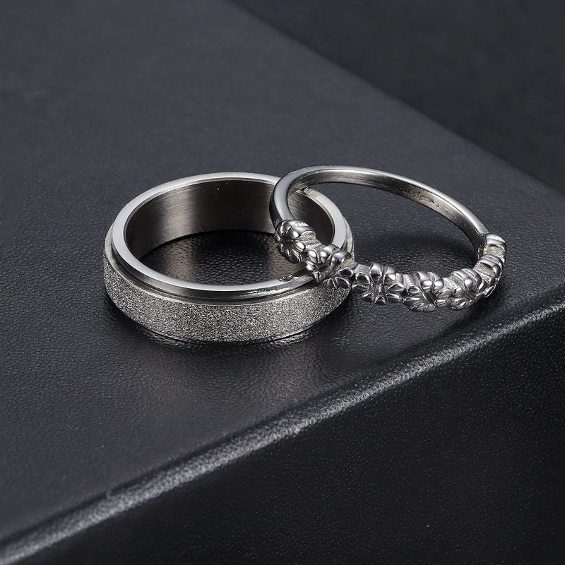 FUNRUN JEWELRY 6Pcs Stainless Steel Fidget Anxiety Ring for Women Men Fidget Spinner Rings Moon Star Celtic Stress Relieving Spinning Ring Wedding Band Rings Set Size 9 - Image 5