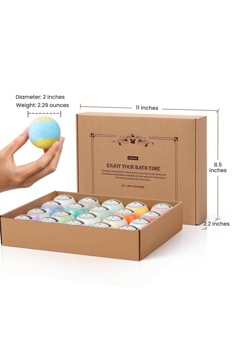 ZenBombs - Bath Bombs Set, 20 pcs Natural Shea Butter & Safe Oil Bath Bomb for Skin Moisturizing, Handmade Bubble Bath & Fizzy, Ideal Presents for Women - Image 1