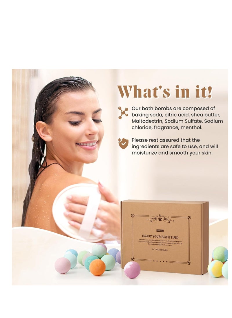 ZenBombs - Bath Bombs Set, 20 pcs Natural Shea Butter & Safe Oil Bath Bomb for Skin Moisturizing, Handmade Bubble Bath & Fizzy, Ideal Presents for Women - Image 1