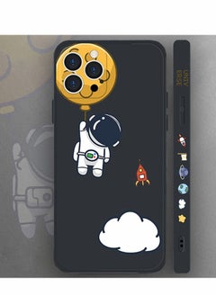 Silicone Case Iphone 12, C ute Cool Space Astronaut Planet,Side Cartoons Creative Pattern Designed, Soft TPU Bumper Shockproof Anti Slip Protective Cover6.1InchBlack