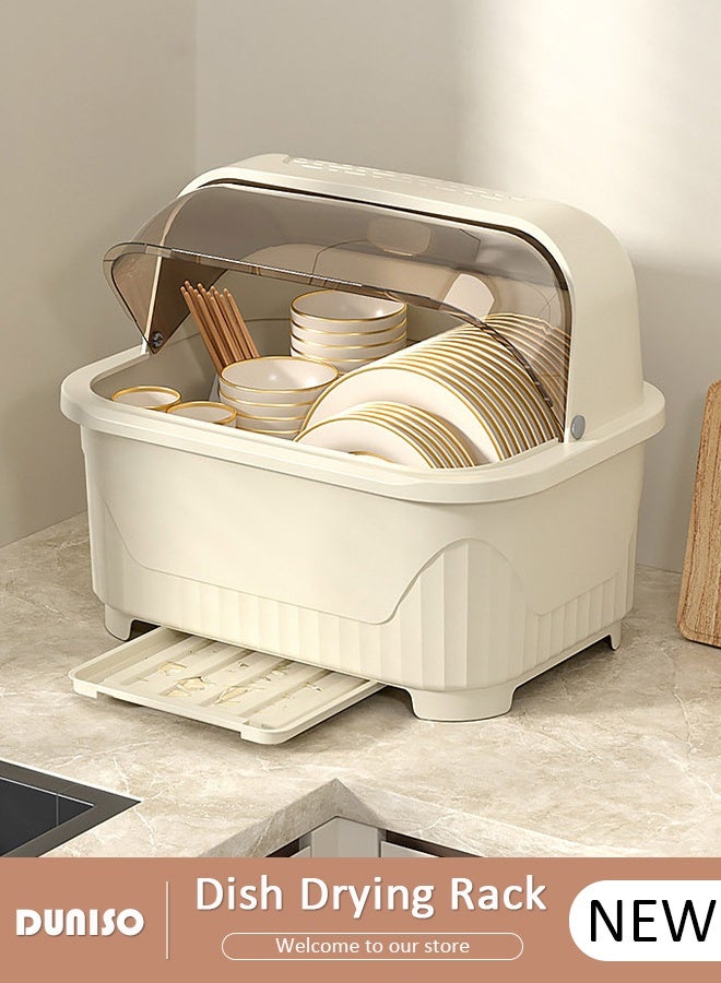 DUNISO Drying Rack Storage Box Large Dish Racks Organizers with Cover Lid and Drainboard,Tableware Storage Box for Kitchen Counter Cabinets Space Saver Organizer Multifunctional Kitchen Counter Organizers Storage Rack for Dish, Knives, Cup and Cutting Board Dish Drainer Dish Drying Rack - Image 1