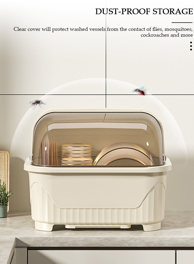 DUNISO Drying Rack Storage Box Large Dish Racks Organizers with Cover Lid and Drainboard,Tableware Storage Box for Kitchen Counter Cabinets Space Saver Organizer Multifunctional Kitchen Counter Organizers Storage Rack for Dish, Knives, Cup and Cutting Board Dish Drainer Dish Drying Rack - Image 3