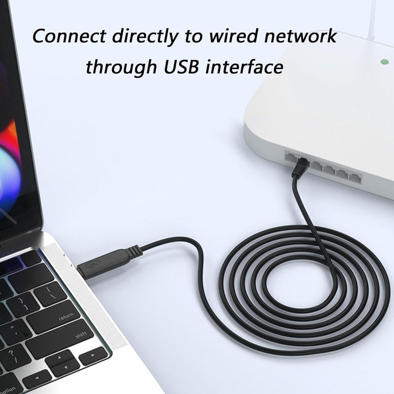 محول كابل إيثرنت من USB-C إلى RJ45 بطول 150 سم/300 سم، من نوع C إلى RJ45، لأجهزة اللابتوب والهواتف، بسرعة جيجابت - Image 2