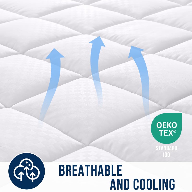 OLANLY Queen Quilted Fitted Mattress Pad â€“ Soft Pillow Top Mattress Topper, Down Alternative Fill, Cooling Comfort Breathable Mattress Cover, Machine Washable Deep Pocket Mattress Protector, White - Image 4