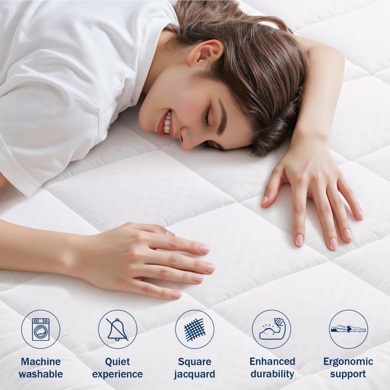 OLANLY Queen Quilted Fitted Mattress Pad â€“ Soft Pillow Top Mattress Topper, Down Alternative Fill, Cooling Comfort Breathable Mattress Cover, Machine Washable Deep Pocket Mattress Protector, White - Image 2