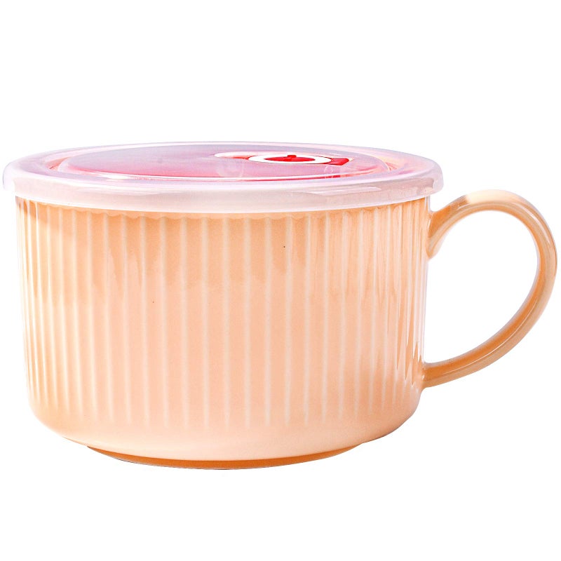 LMRLCS Microwavable Soup Bowl with Handle and Lid  Soup Mug for Oat Instant Noodles  Snacks (Orange) - Image 1