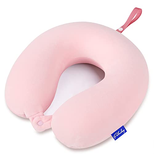 Fabuday Memory Foam Neck Pillows for Travel Airplane Pillows for Sleeping with Attachable Snap Strap Soft Washable Cover Flight Pillow for Traveling Car Office Provide Head Neck Support Pink