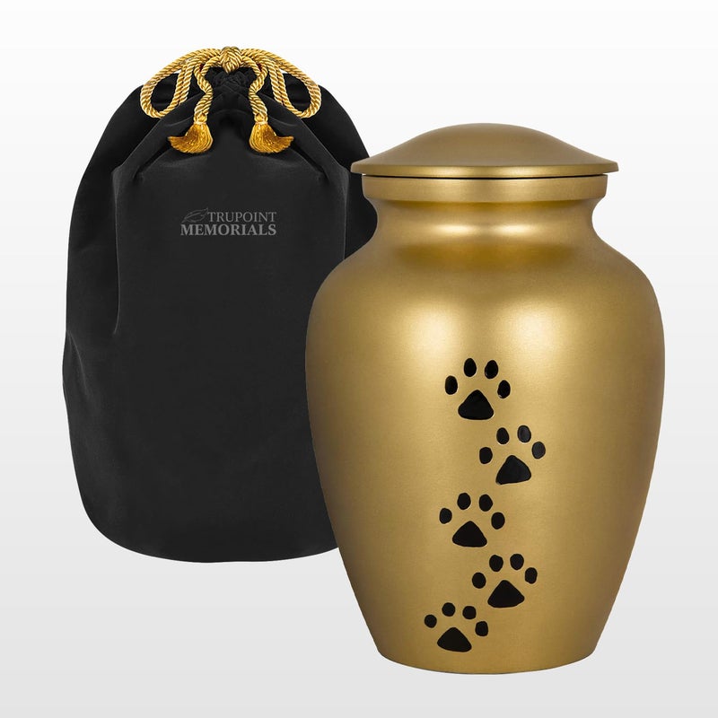 Trupoint Memorials Small Pet Urn for Dogs and Cats Ashes Paws Print Gold Cremation Urns for Pets up to 17 lbs
